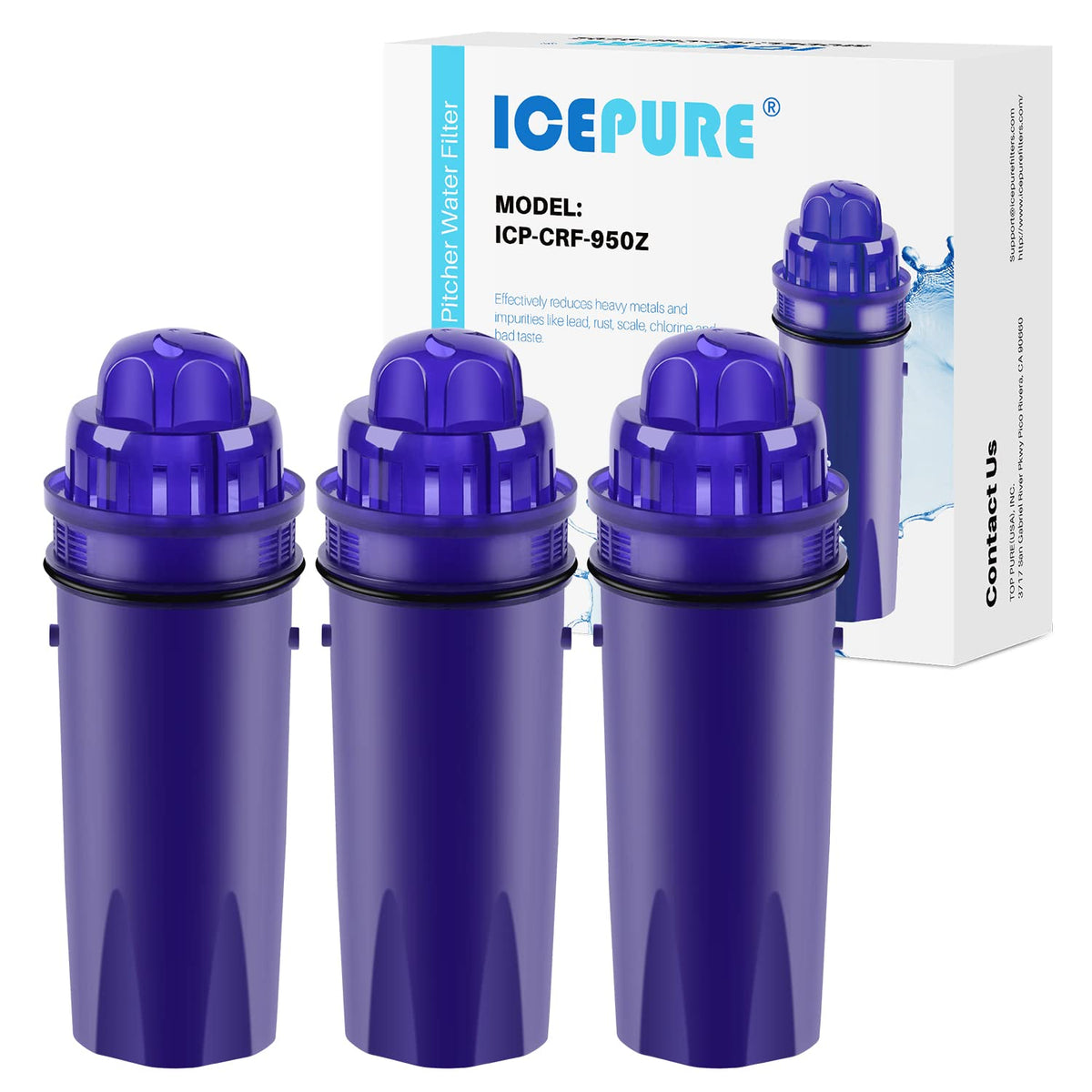 ICEPURE pitcher filter for CRF950Z reduces chlorine for crisper water.