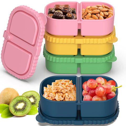 ICEROYCE silicone snack container with double compartments and lid for sauces and snacks.