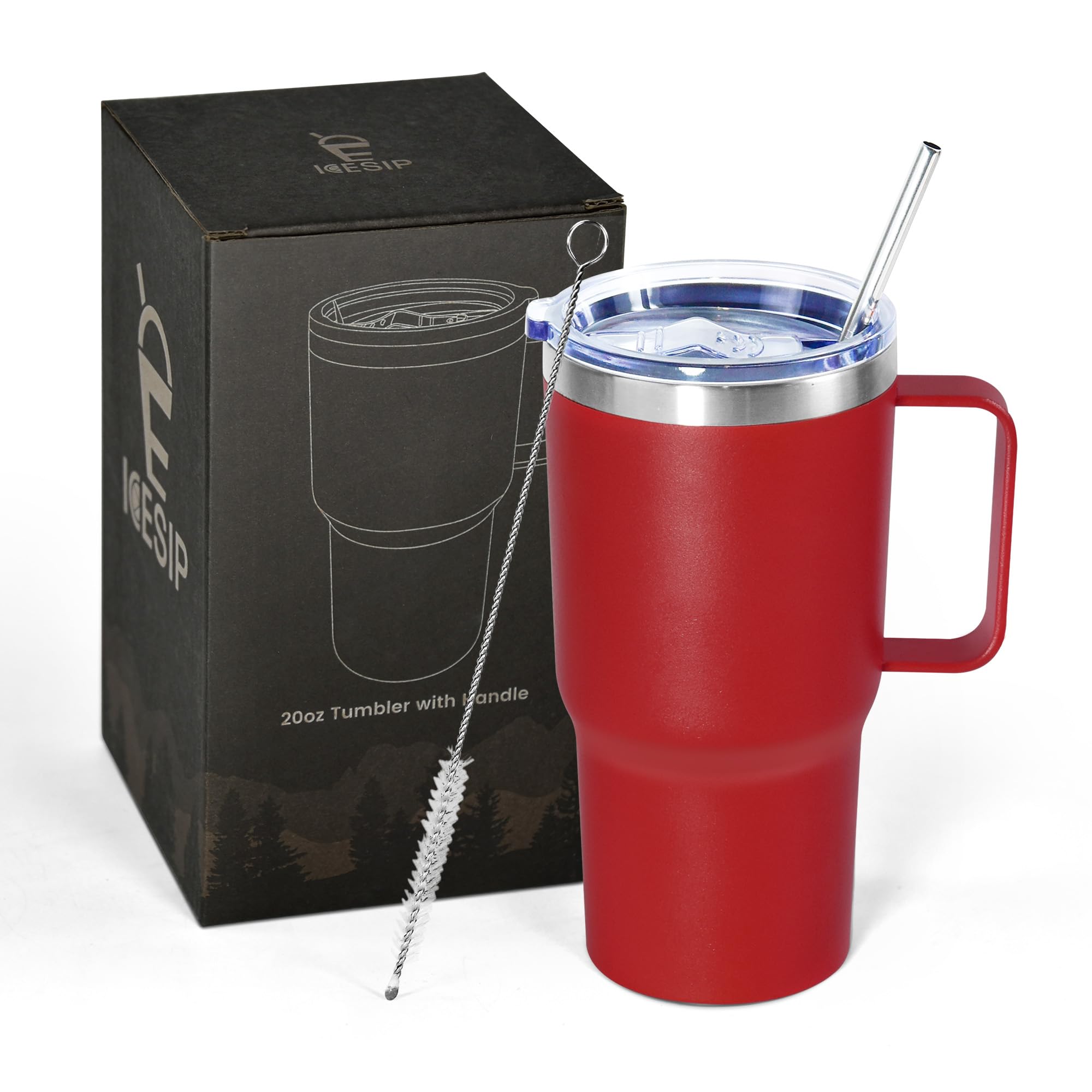 Icesip 20 oz tumbler with handle and lid keeps beverages hot or cold on the go