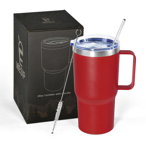 Icesip 20 oz tumbler with handle and lid keeps beverages hot or cold on the go