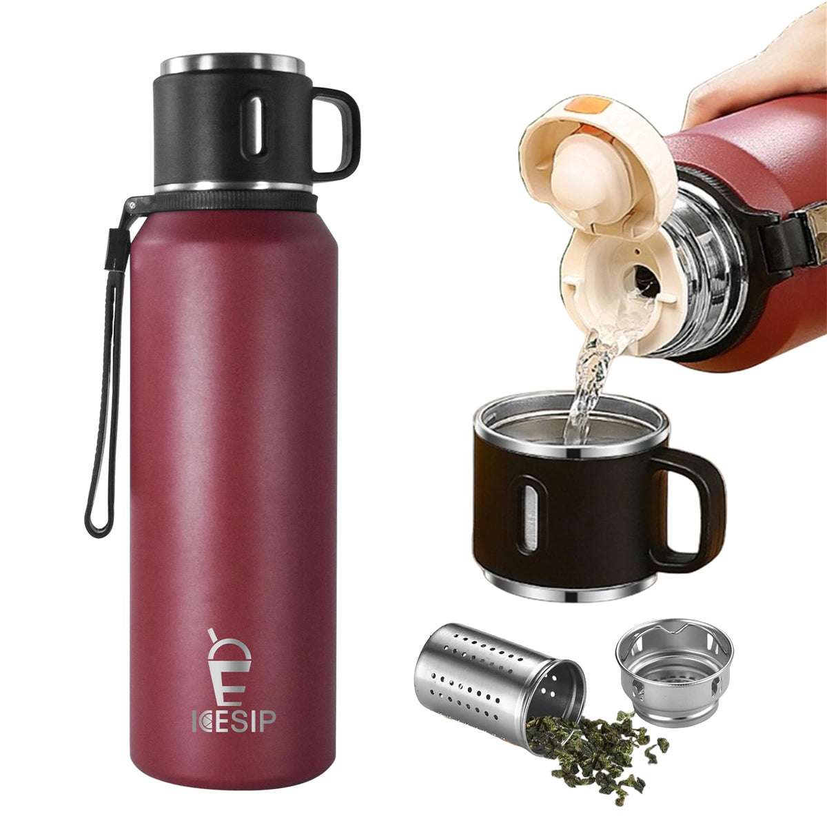 Icesip 27oz stainless bottle front view keeps hot or cold drinks for hours.