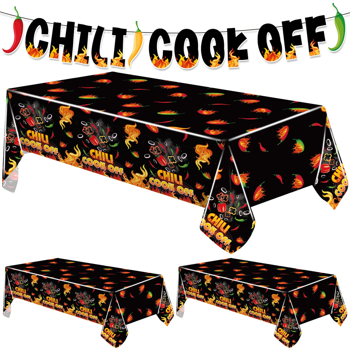 Iceyyyy chili cook-off tablecloth 108x54 keeps surfaces clean during festive meals.