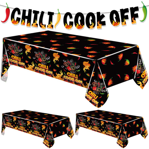Iceyyyy chili cook-off tablecloth 108x54 keeps surfaces clean during festive meals.