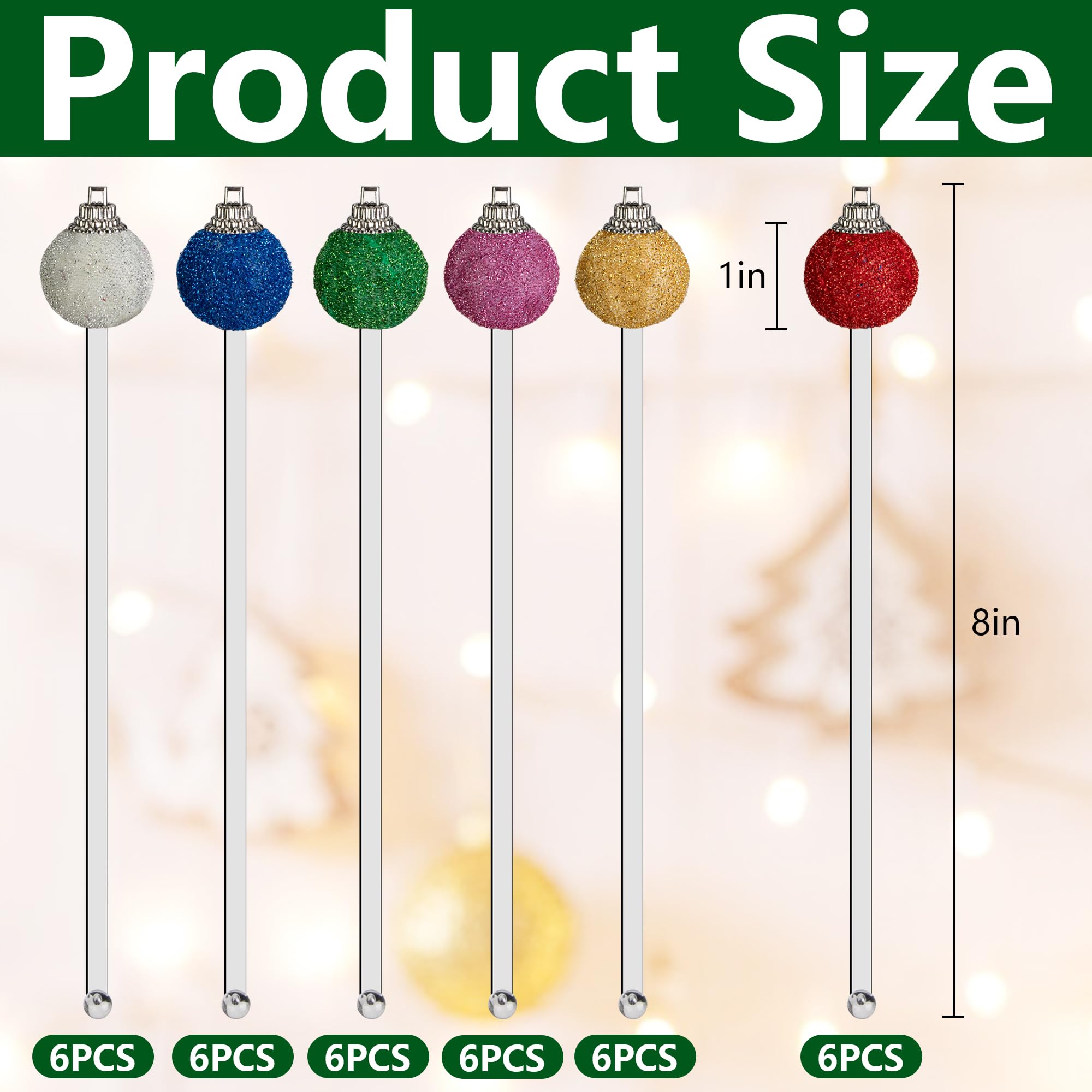 Iceyyyy Christmas glitter ball stirrer with blue top for holiday drinks