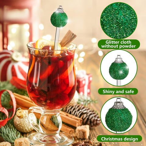 Iceyyyy Christmas glitter ball stirrer with green top adds sparkle to beverages