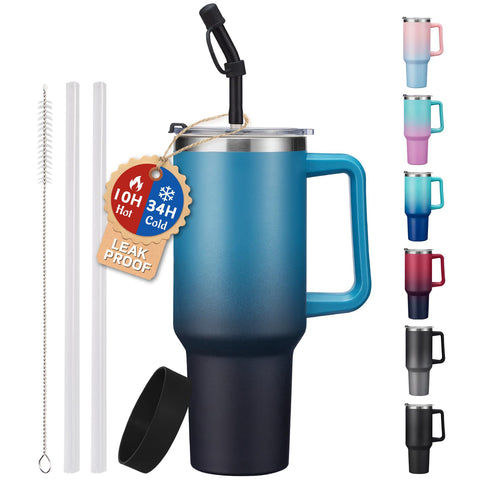 ICIOI insulated tumbler with straw and spout lid, 40 oz, keeps drinks cold on commutes