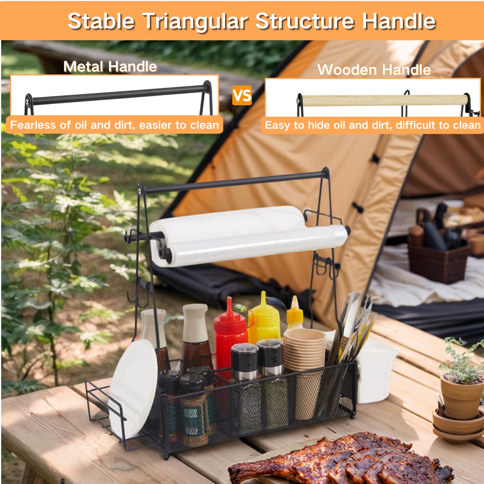 ICOHOT Grill Caddy easy-carry handle design for portable grilling setup.