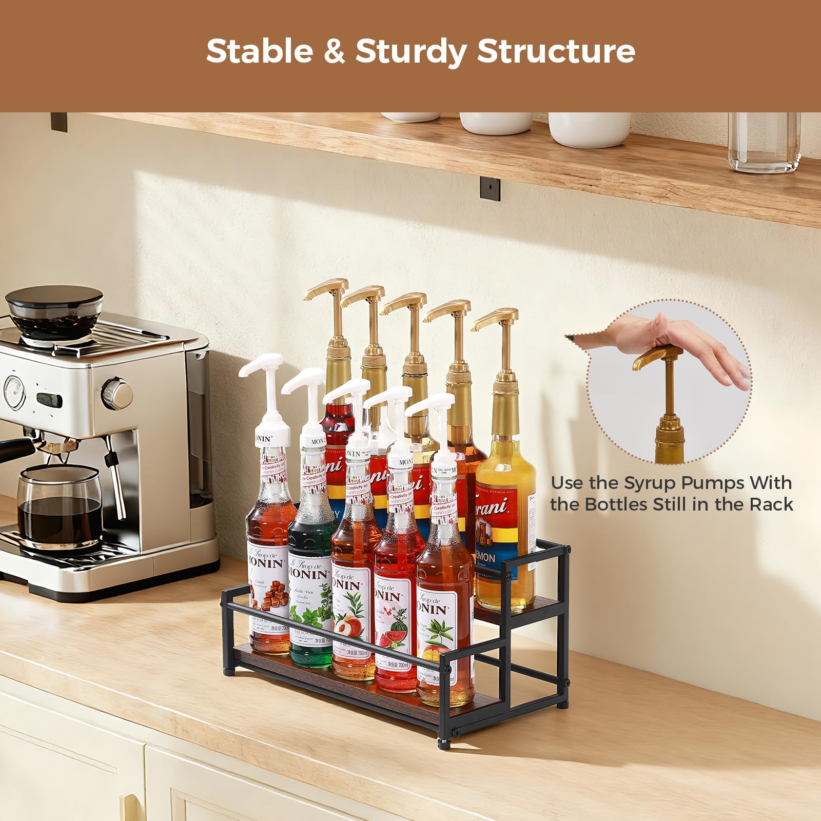 ICOHOT matte-black-frame enhances counter appeal while supporting pumps securely.