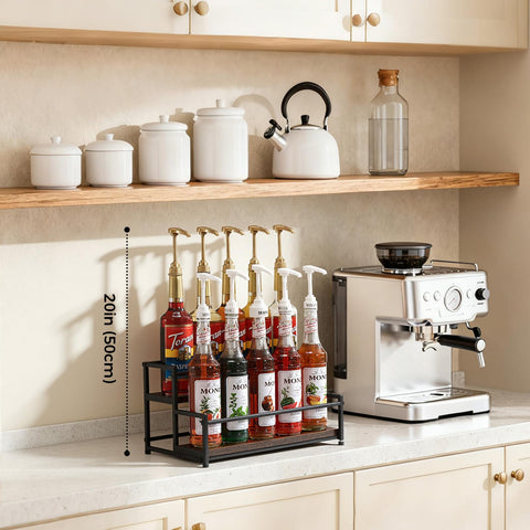 ICOHOT syrup-bottle-750ml-storage keeps flavors orderly on a sturdy two-tier stand.