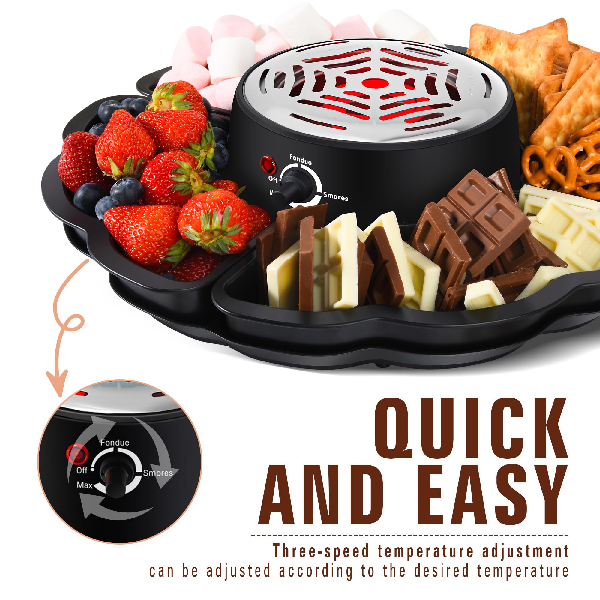 ICRINA adjustable temperature control for precise melting and toasting.