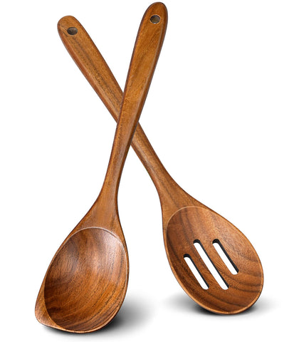 ICSTI teak corner spoon with ergonomic handle for smooth stirring.