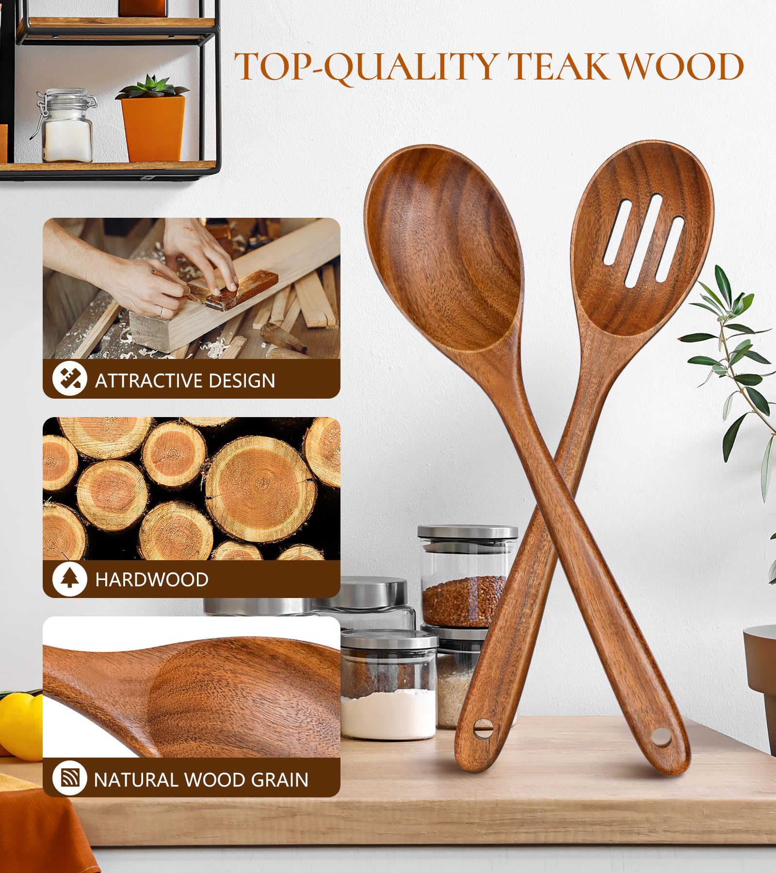 ICSTI teak slotted spoon drains liquids quickly while serving