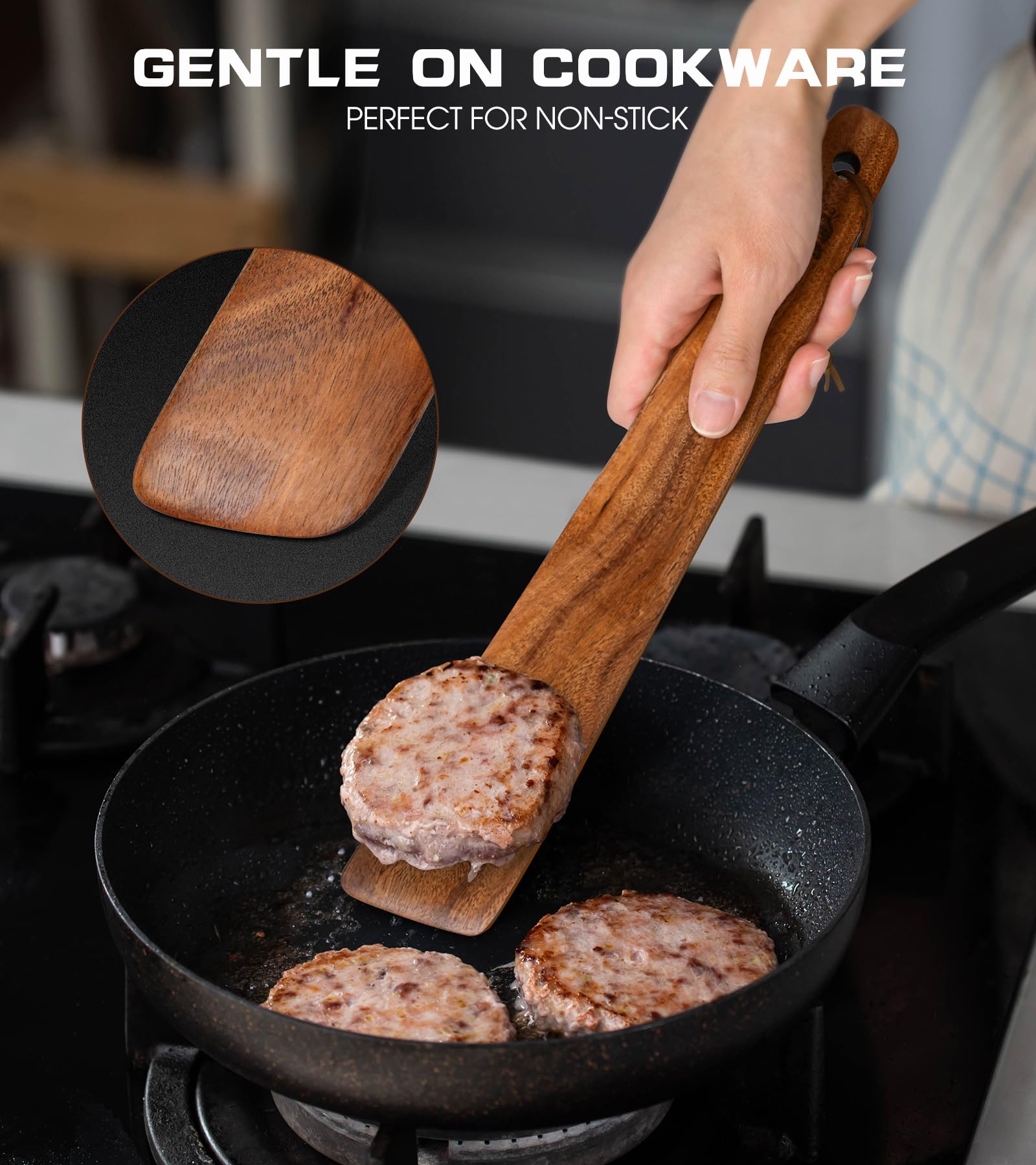 ICSTI teak spatula ergonomic-triangle-handle for secure grip and precise control