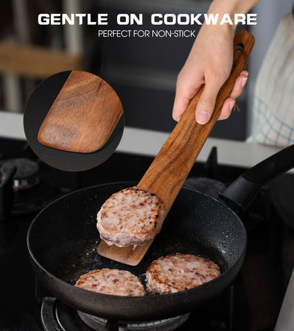 ICSTI teak spatula ergonomic-triangle-handle for secure grip and precise control