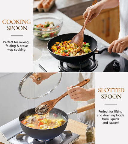 ICSTI teak spoon long handles protect hands during cooking