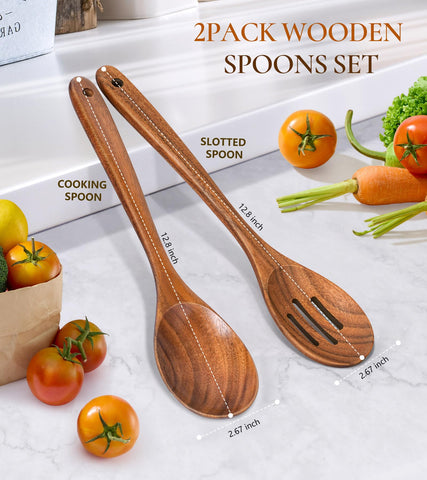 ICSTI teak spoons hanging on hook for organized storage