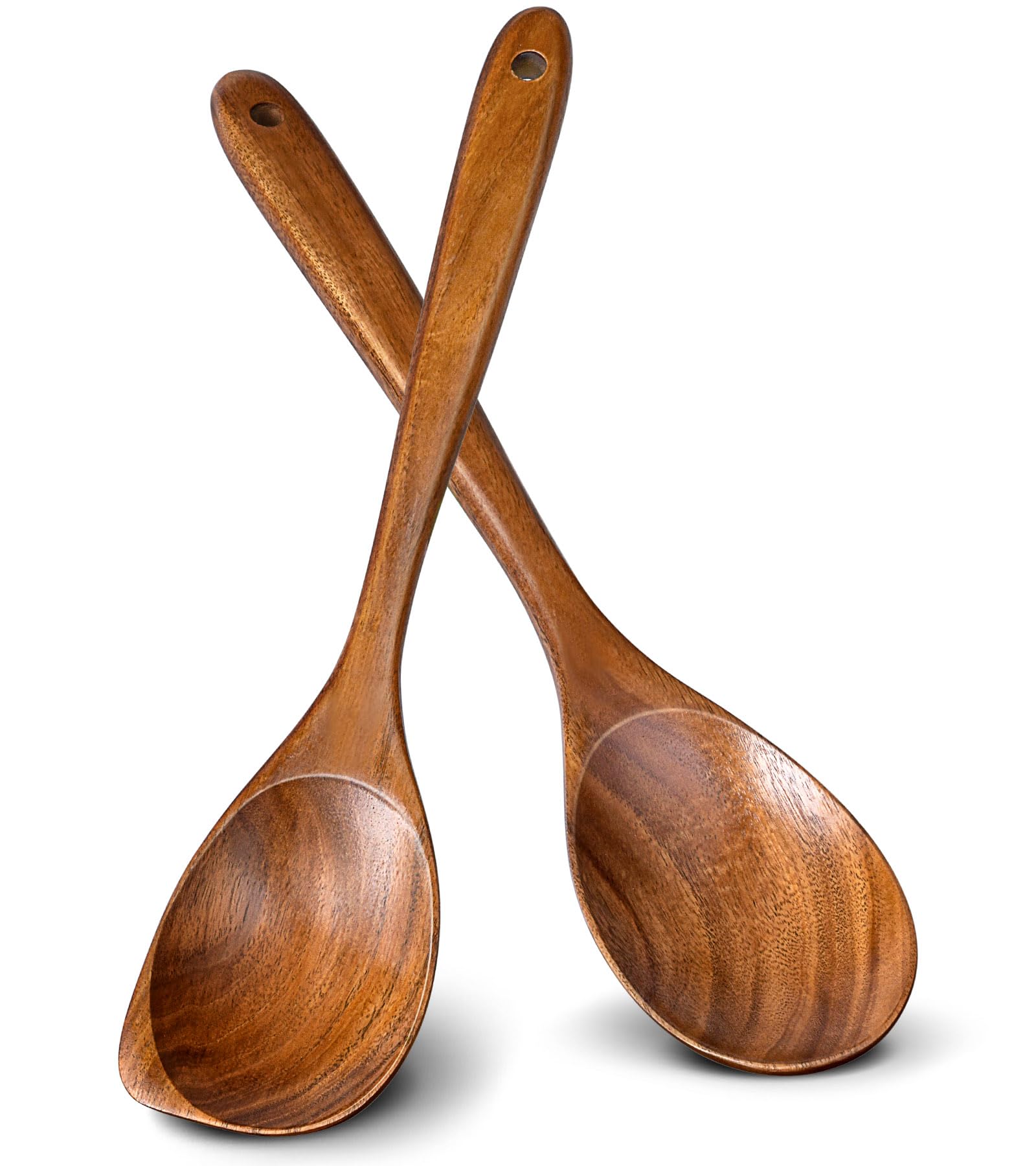 ICSTI teak wood spoon with long handle for easy stirring in nonstick pans