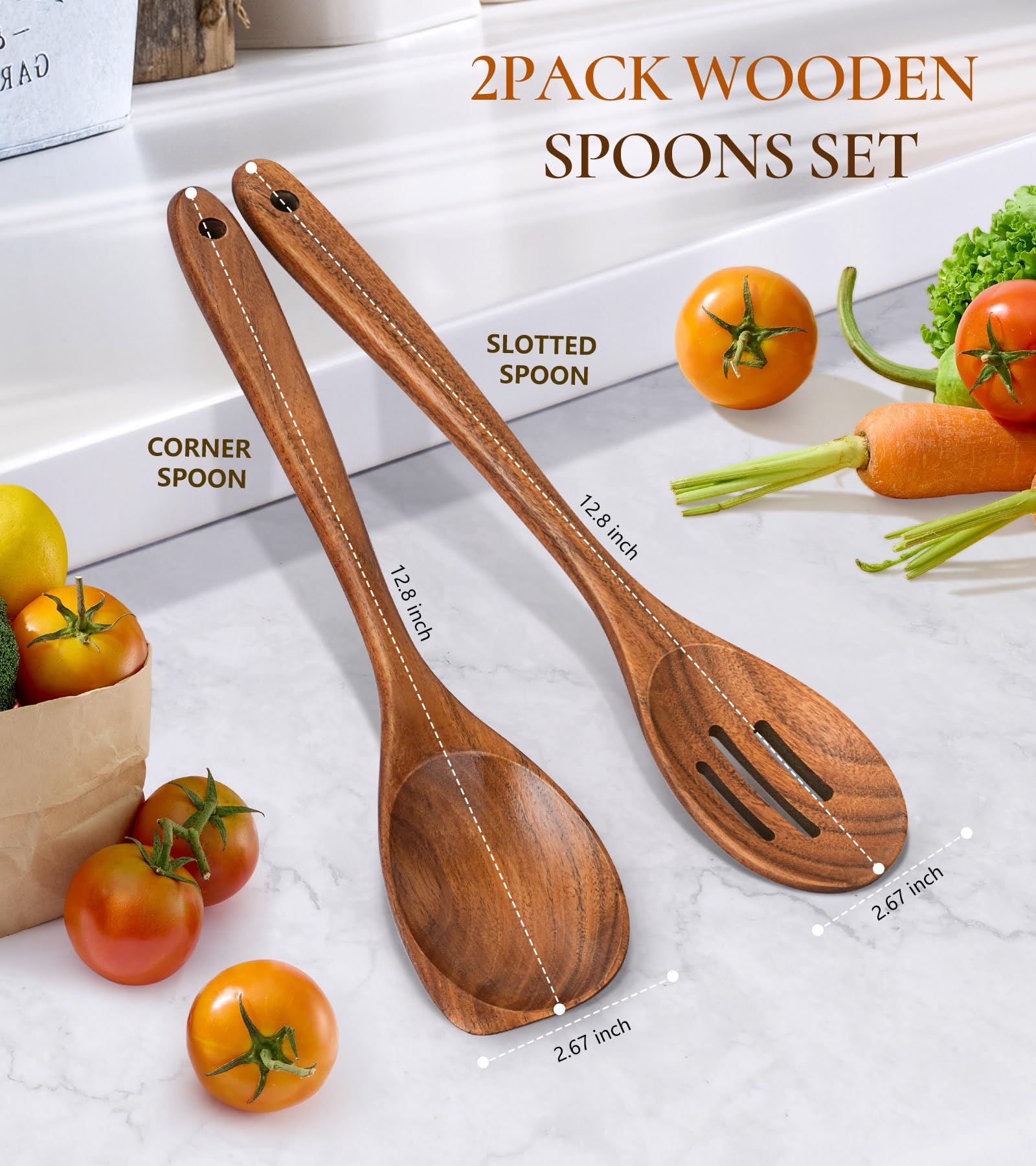ICSTI wooden spoons with long handles for comfortable cooking.