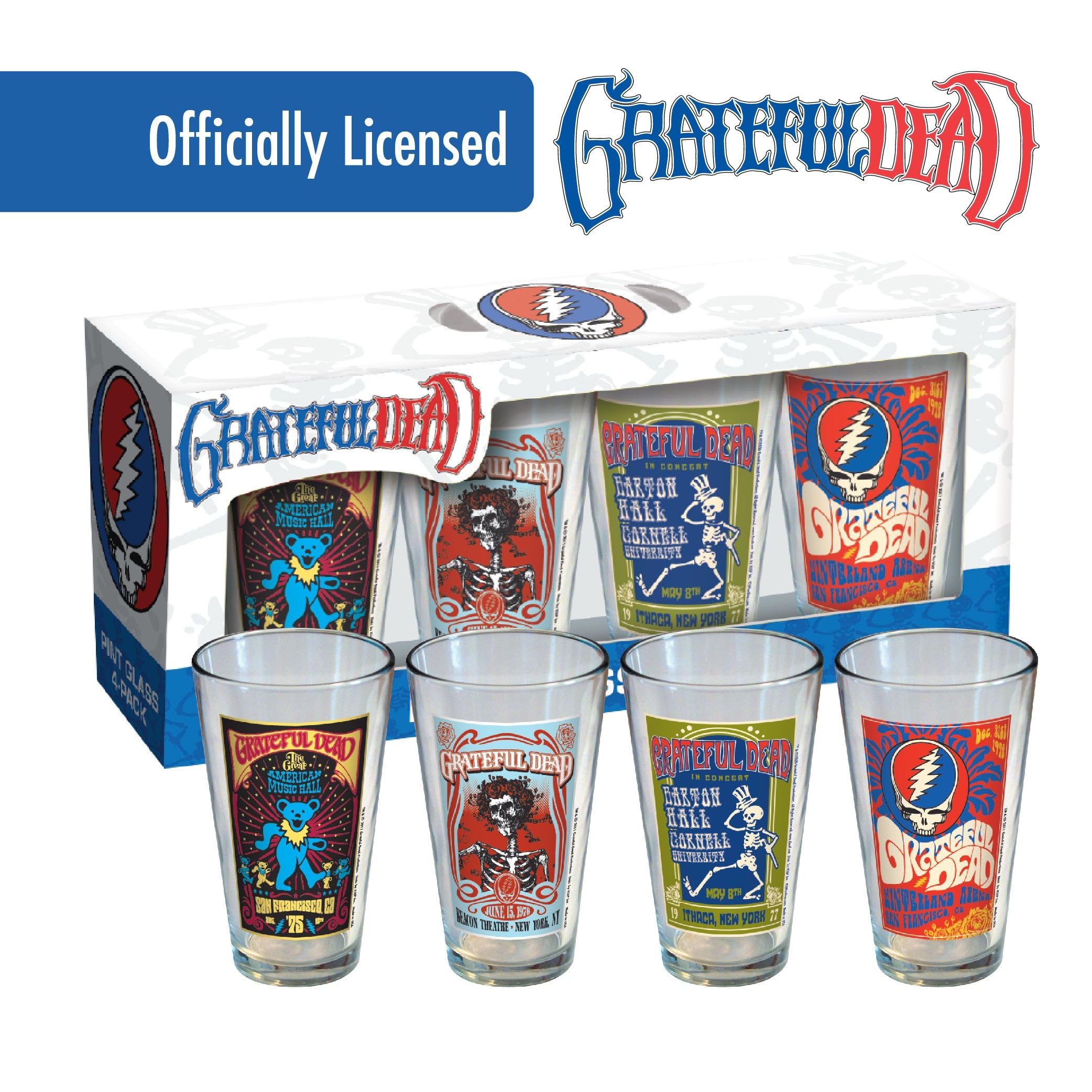 ICUP Grateful Dead pint glass gift-ready packaging, perfect for fans