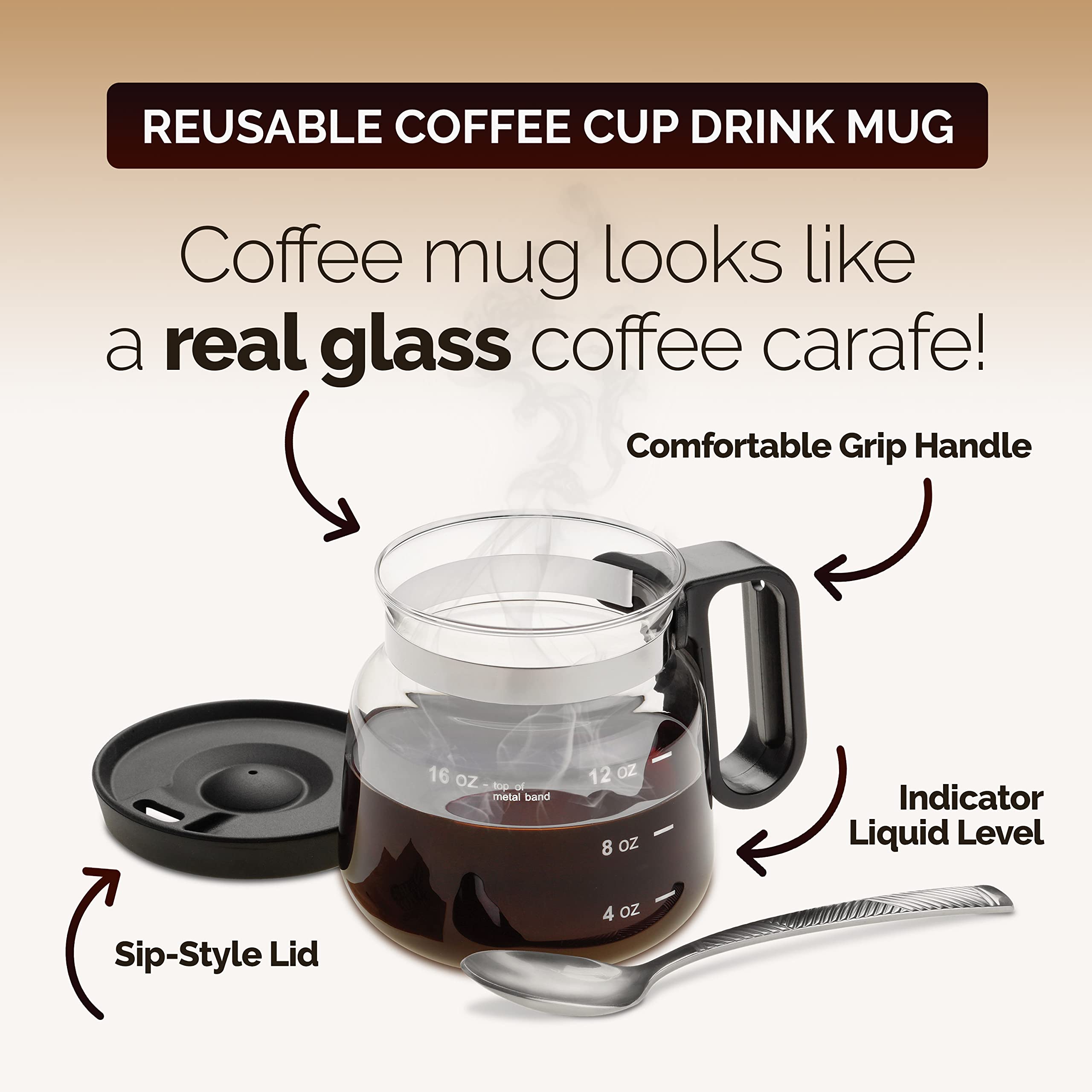 Ideas In Life glass carafe mug with sip lid for on-the-go beverages