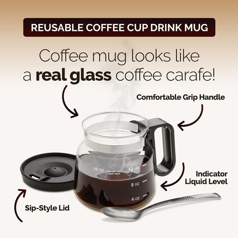Ideas In Life glass carafe mug with sip lid for on-the-go beverages