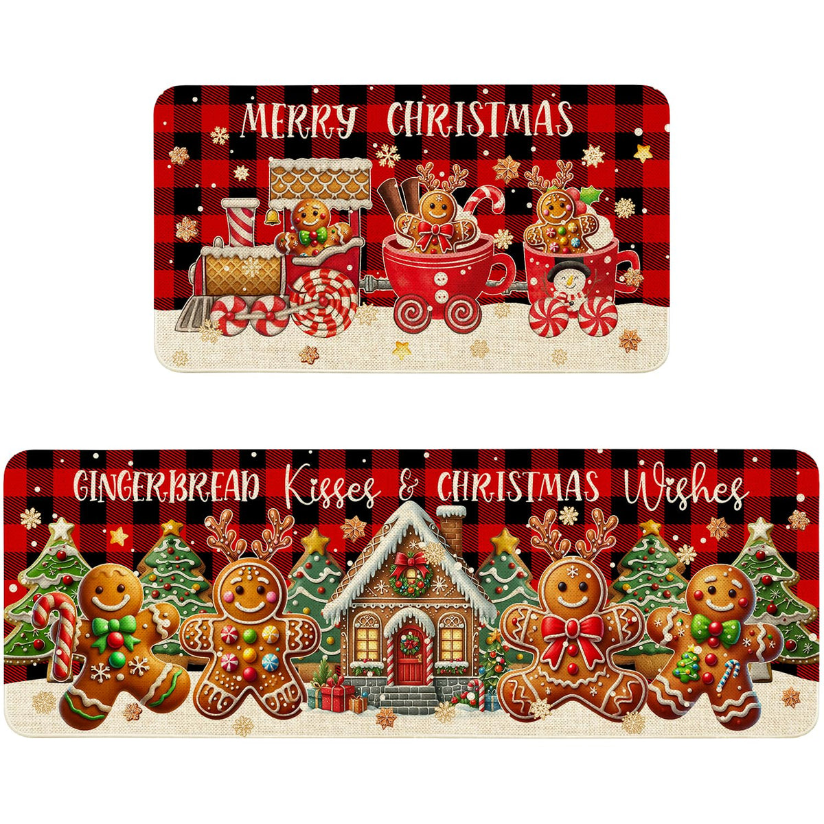 Ideasonna Christmas gingerbread kitchen mat large on floor, comfortable underfoot during holiday prep