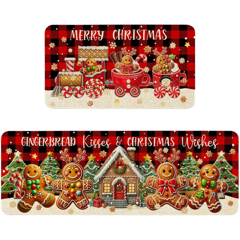 Ideasonna Christmas gingerbread kitchen mat large on floor, comfortable underfoot during holiday prep