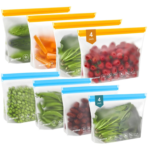 IDEATECH 8Pack gallon bags with leakproof zipper for secure liquid storage.