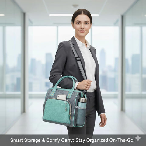 IDEATECH teal lunch bag with shoulder strap, easy commuting accessory.