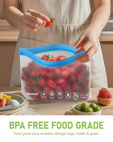 IDEATECH freezer-safe bag preserves freshness for frozen foods.