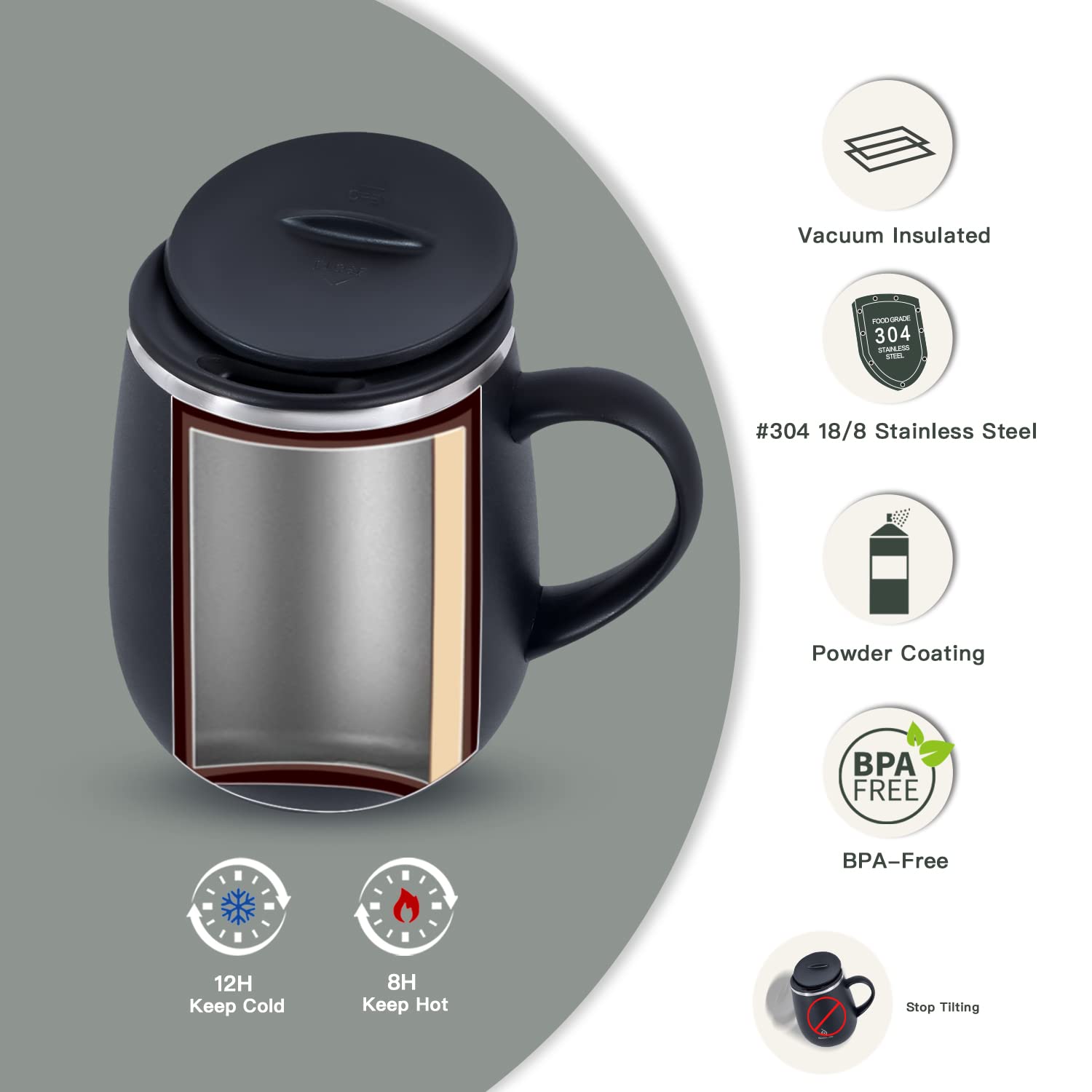 Side view of the Ideus mug shows the ergonomic handle for comfortable grip.