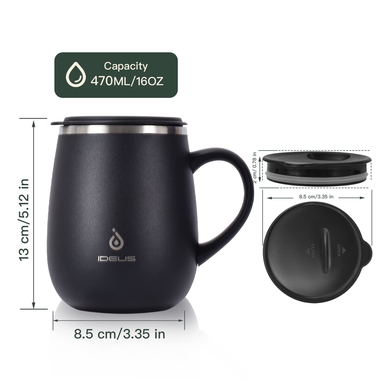 Top-down view of the Ideus mug highlighting wide mouth for infusion and easy cleaning.