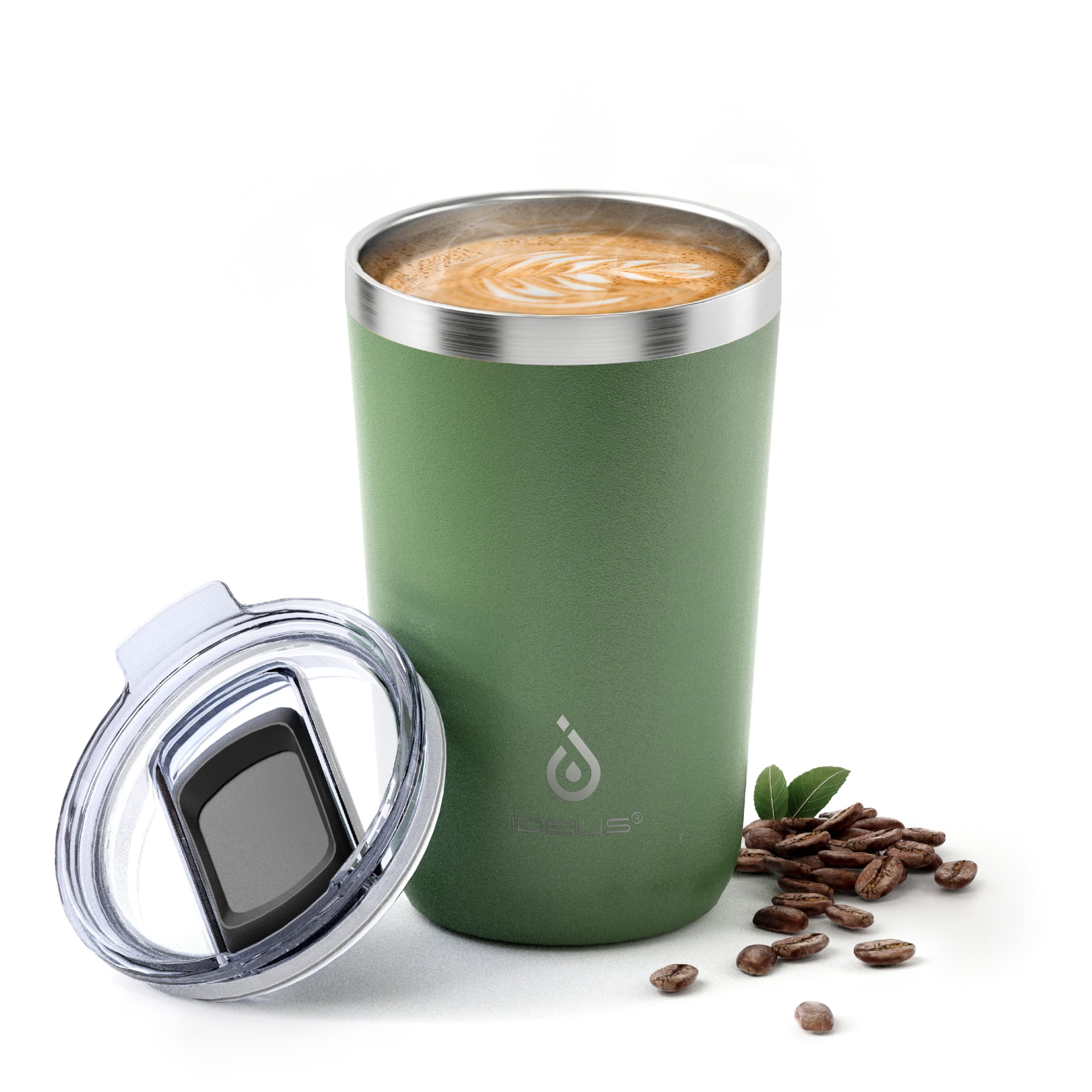 Ideus 20oz tumbler avocado green front view highlighting sturdy double-wall steel