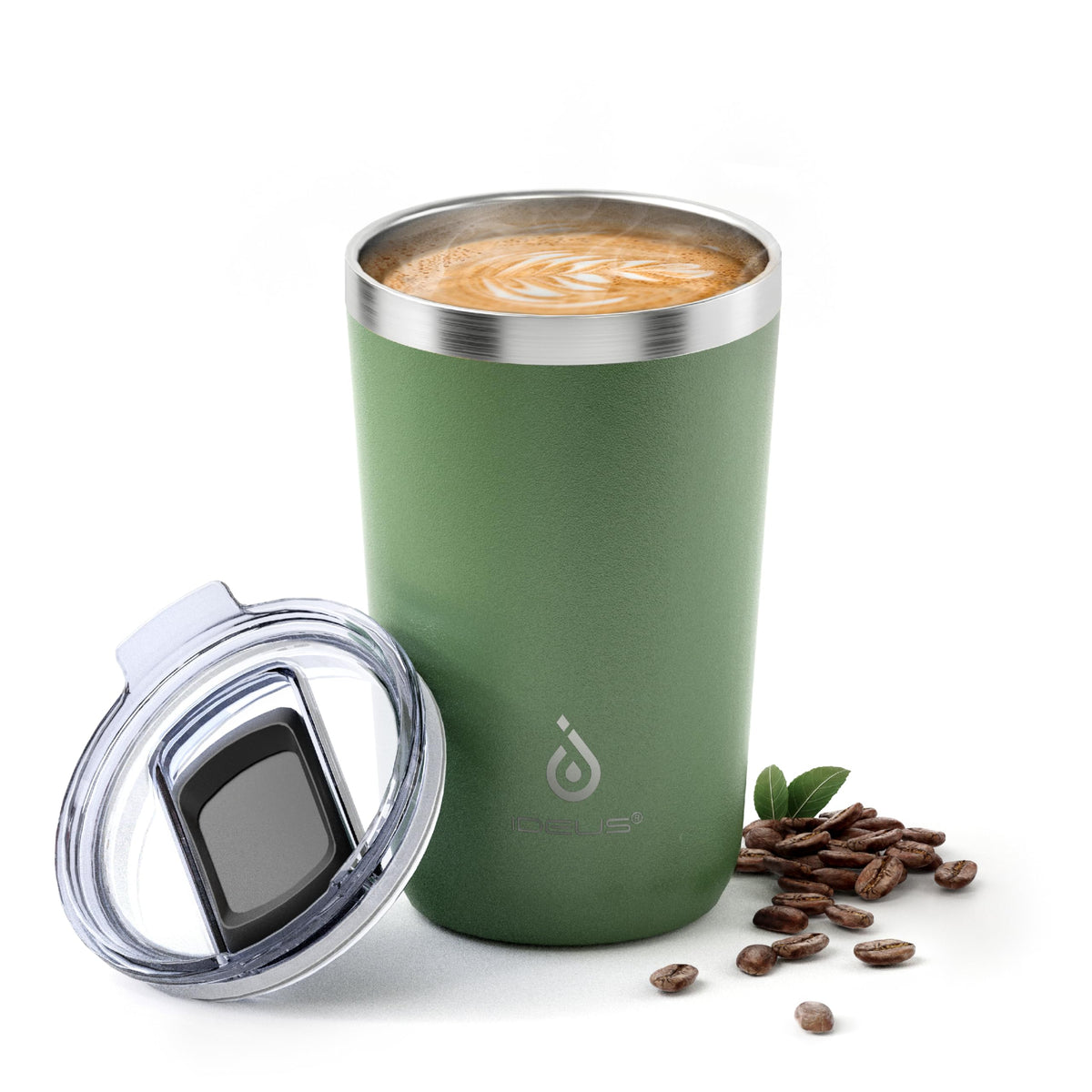 Ideus 20oz tumbler avocado green front view highlighting sturdy double-wall steel