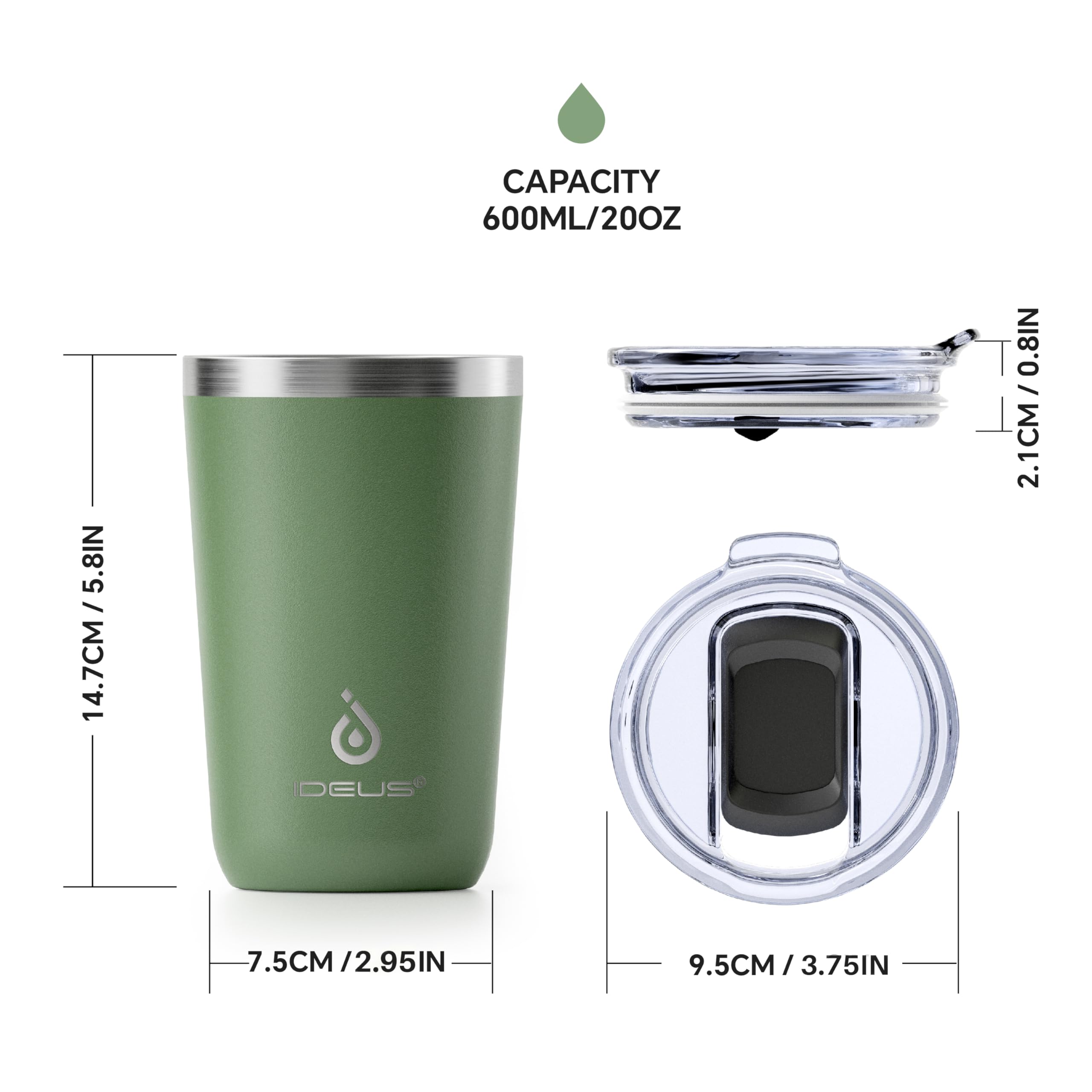 Ideus 20oz tumbler avocado green inside stainless surface remains clean and rust-free