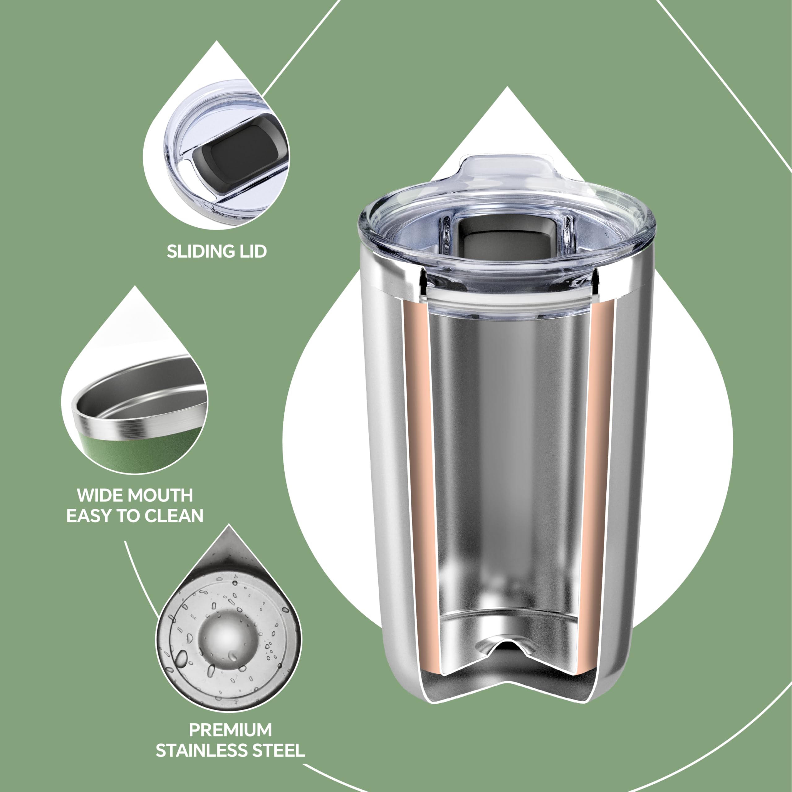 Ideus 20oz tumbler avocado green splash-proof lid in action