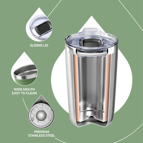 Ideus 20oz tumbler avocado green splash-proof lid in action