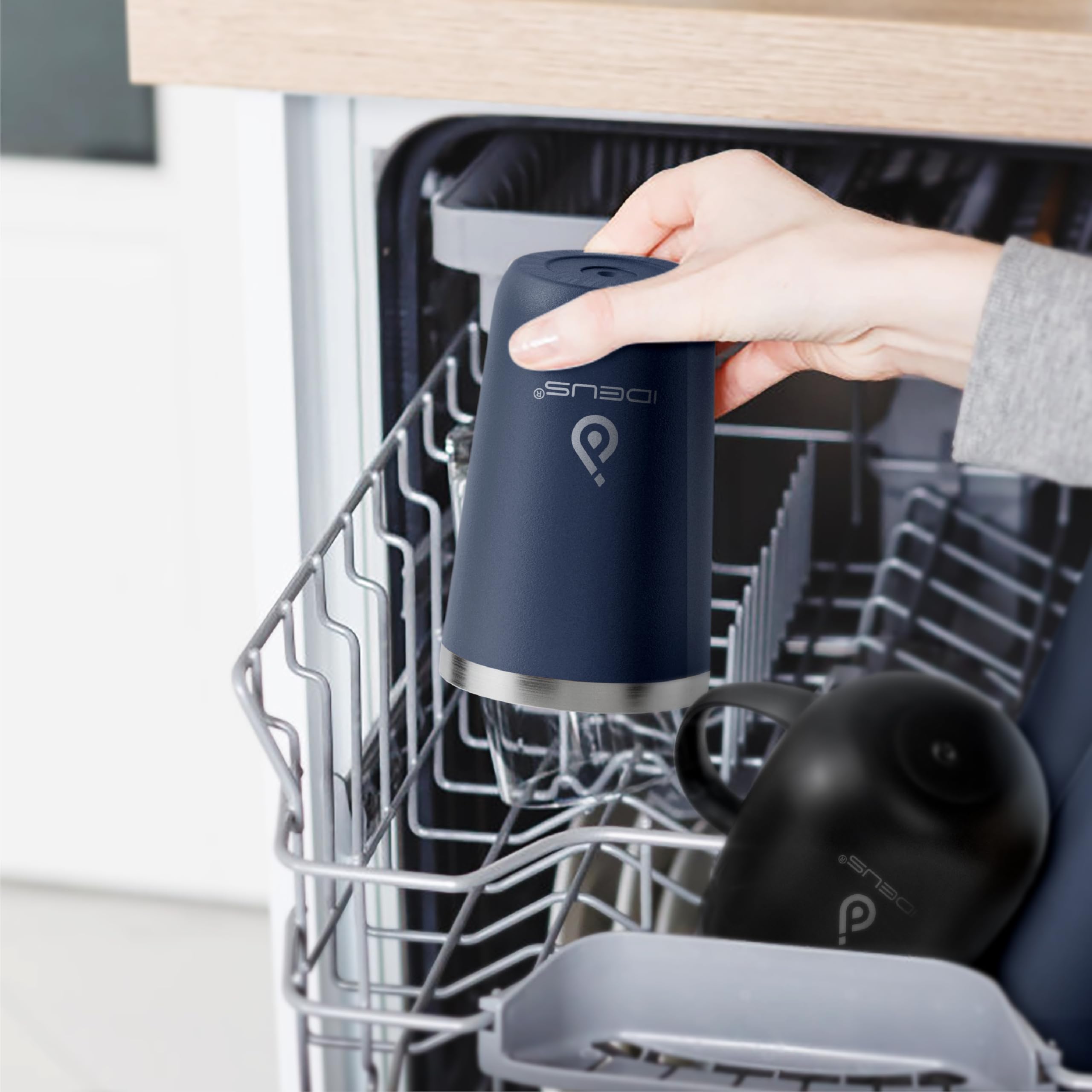 Keeps beverages hot or cold for hours with double-wall insulation.