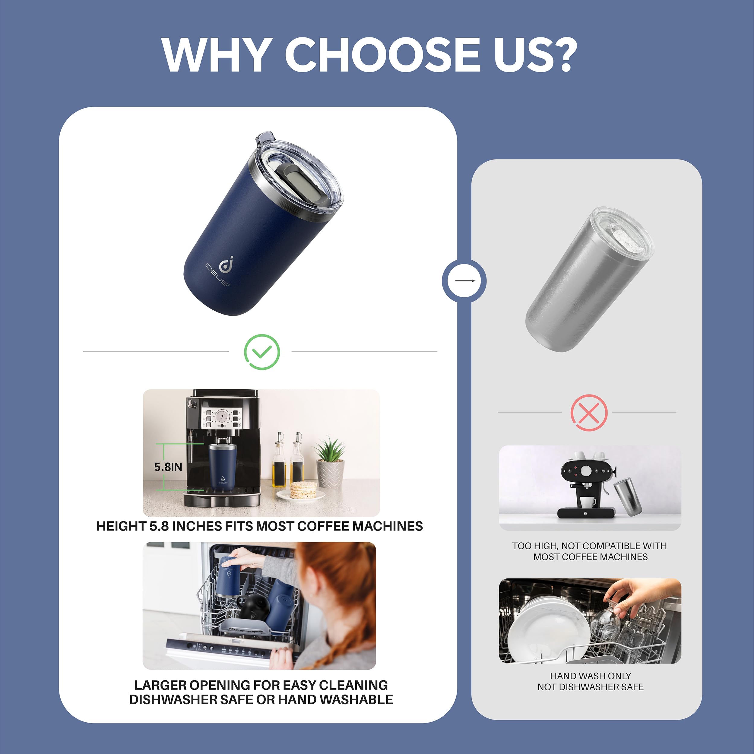Powder-coated navy finish resists fading and wear.