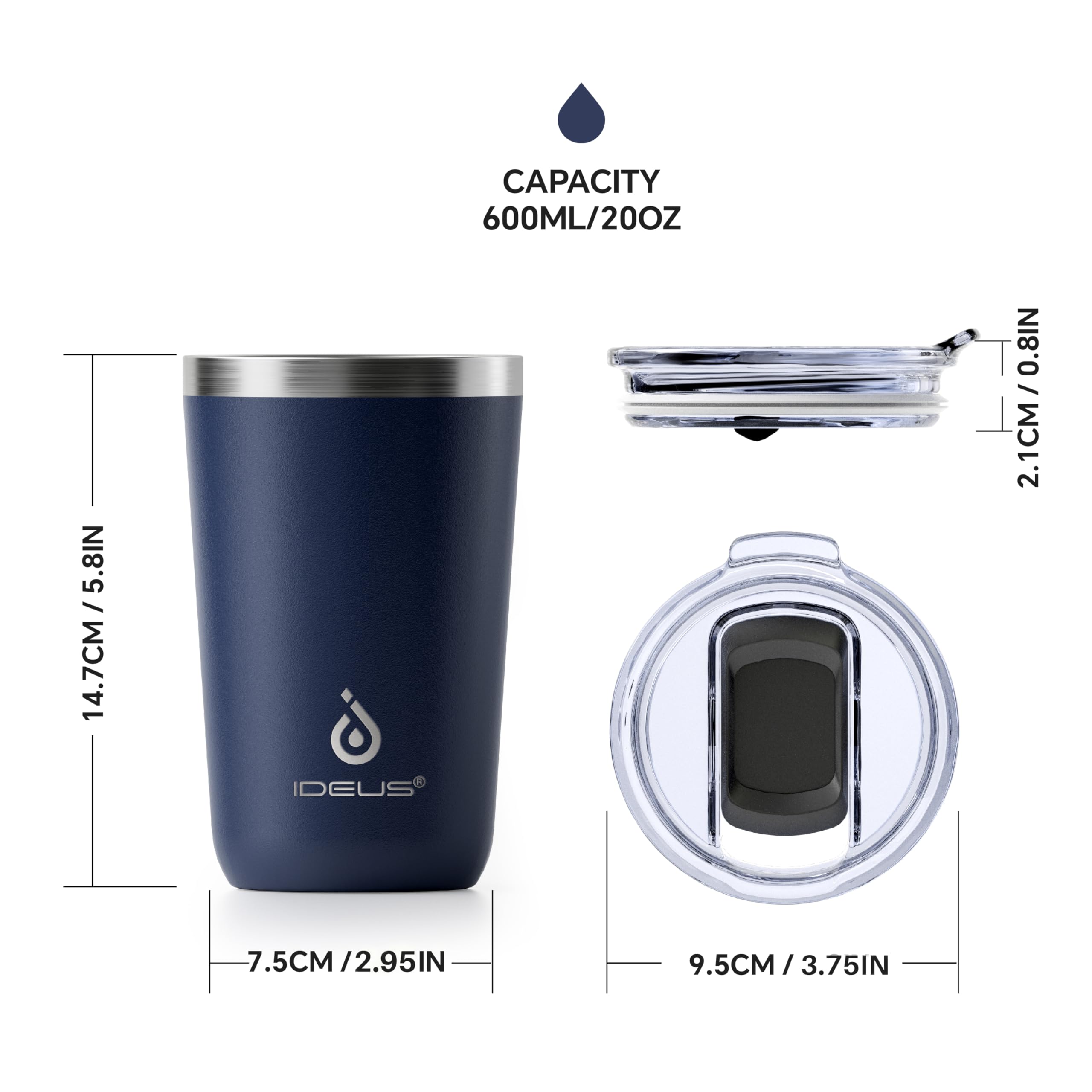 Silicone gasket lid provides splash-proof protection during travel.
