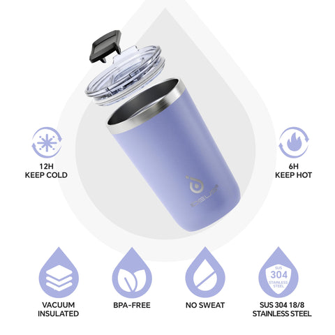 Ideus 20oz tumbler splash-proof lid side view emphasizes spill prevention during travel