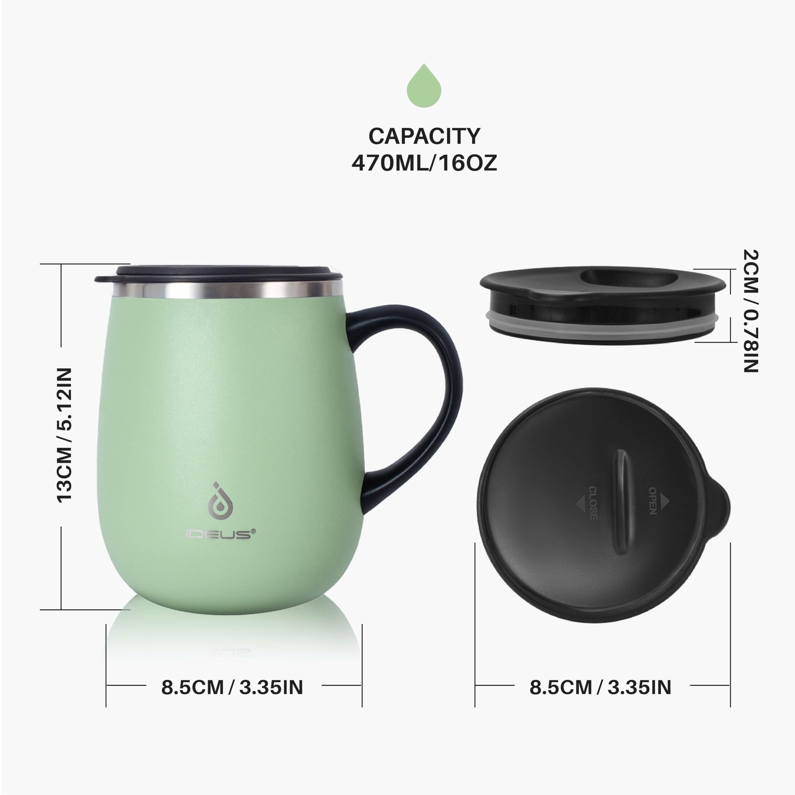 Ideus Avocado Green 16oz mug full shot highlighting color and sturdy construction.