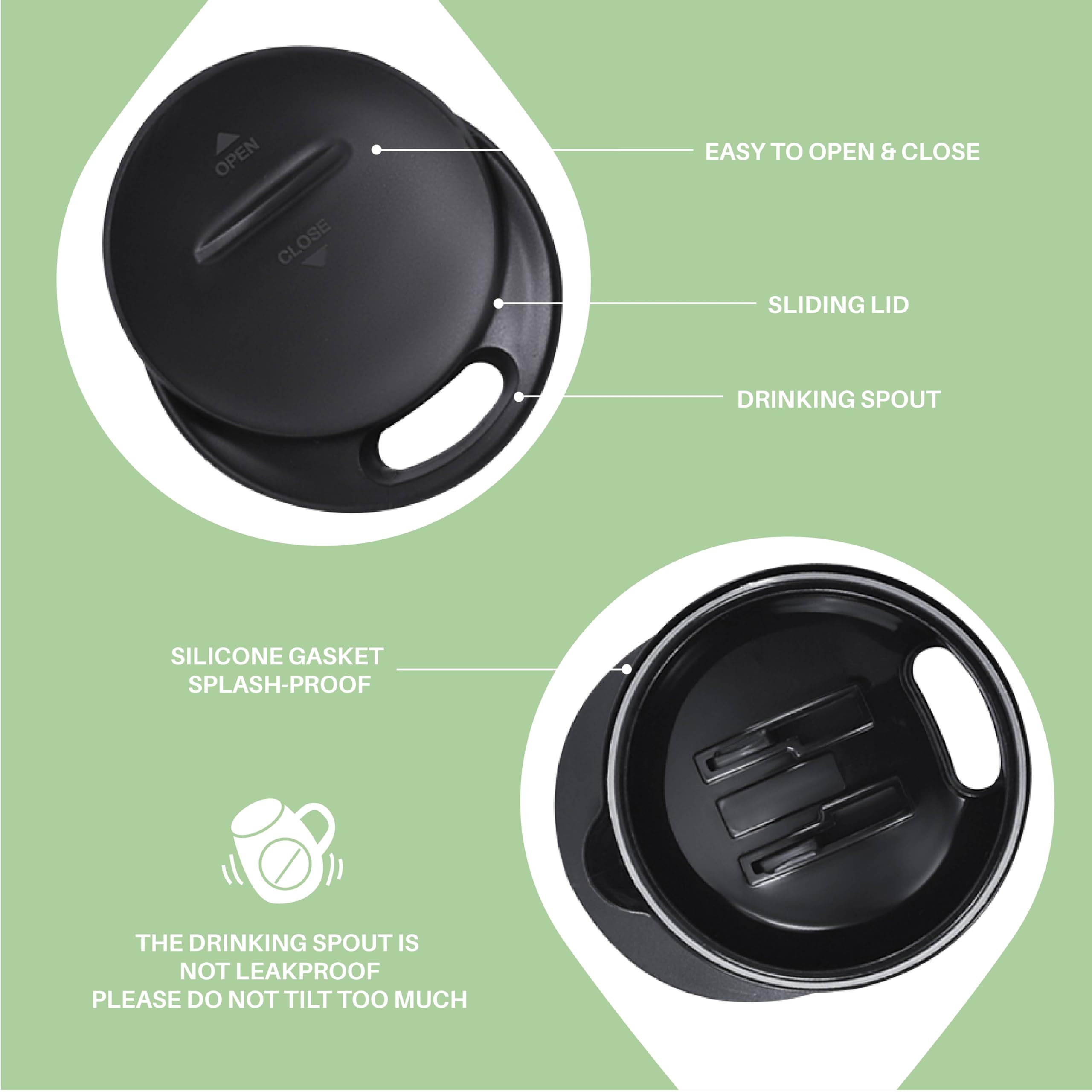 Ideus Avocado Green interior with stainless steel wall emphasizing food-grade durability.