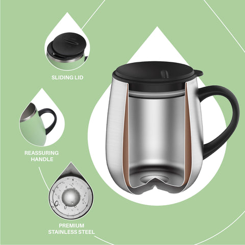 Ideus Avocado Green mug lid close-up showing silicone seal for spill-conscious sipping.