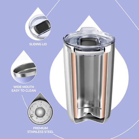 Ideus double-wall stainless steel close-up shows premium insulation and durable construction