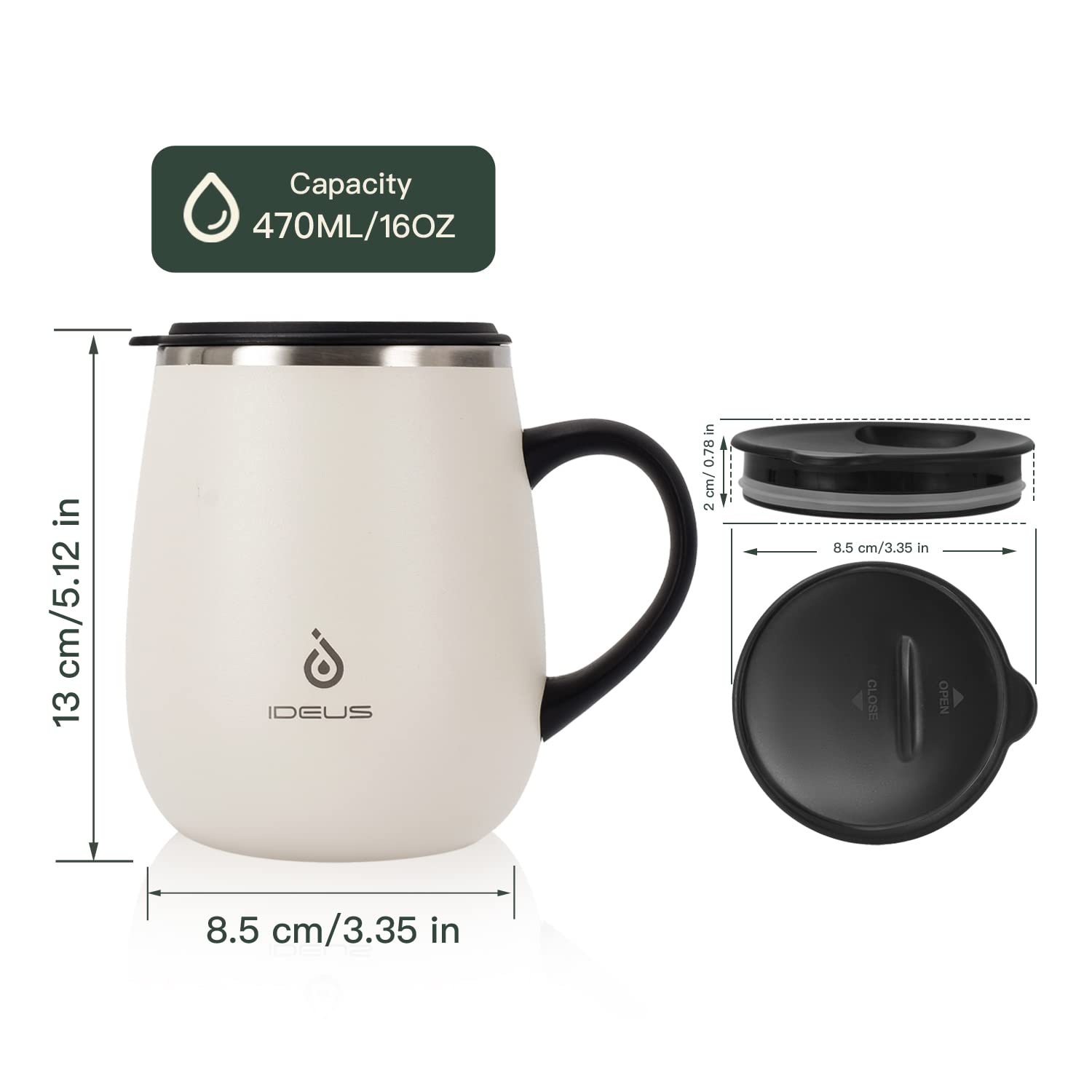 Ideus double-wall vacuum insulation keeps beverages at ideal temperature longer.