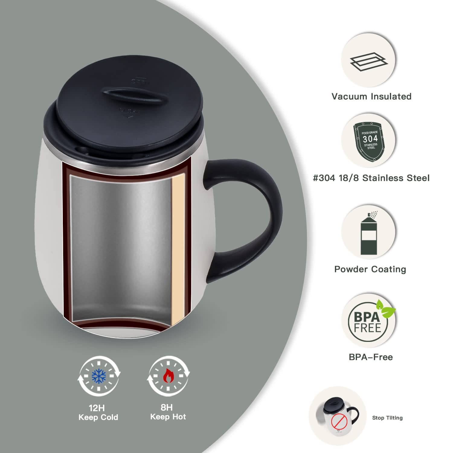 Ideus handle and lid travel mug provides secure grip during commutes.