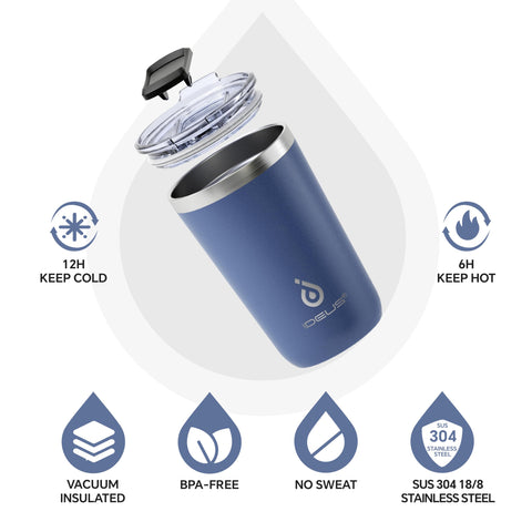 Close-up of splash-proof sliding lid on Ideus tumbler for spill prevention.