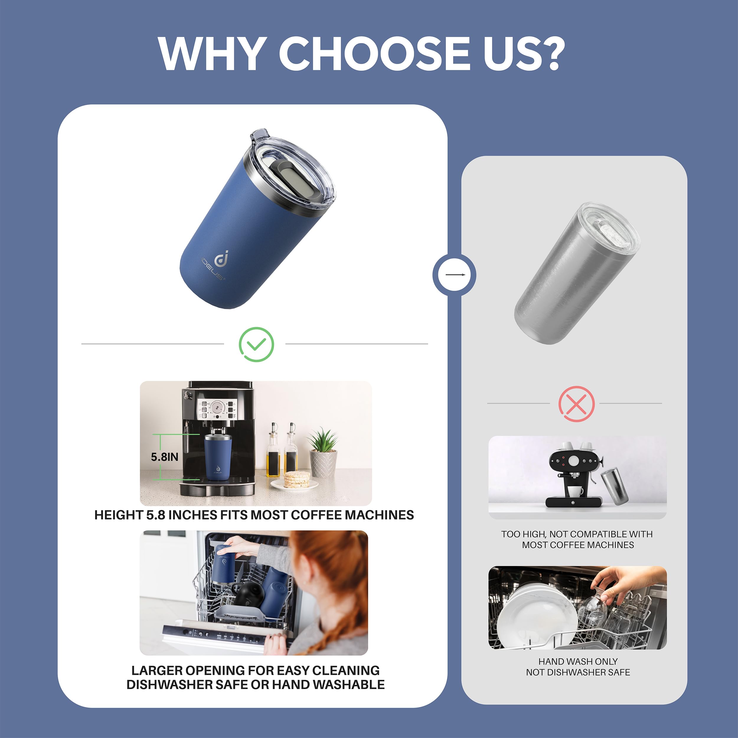 Wide-mouth opening of Ideus tumbler makes adding ice or fruit easy.
