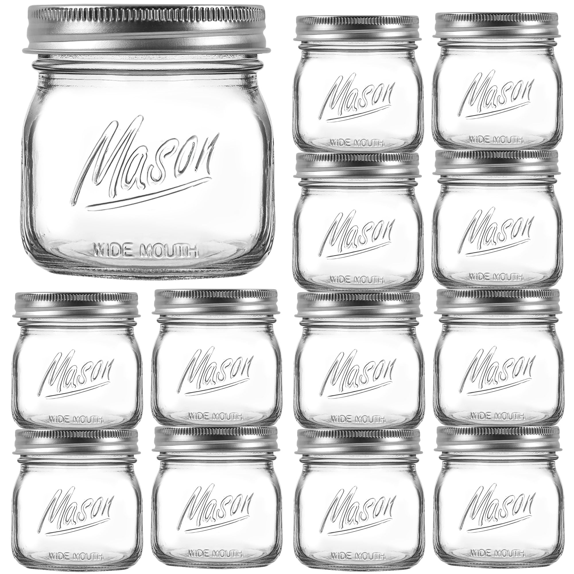 Ieavier 16oz wide-mouth mason jar with lids for clear, safe food storage.